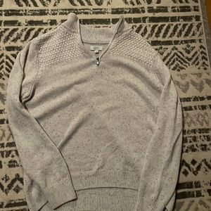 White and grey knit quarter zip